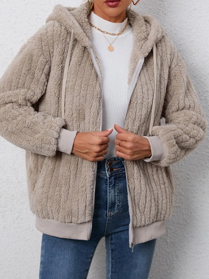 Loose Casual Plain Fluff/Granular Fleece Fabric Teddy Jacket zolucky