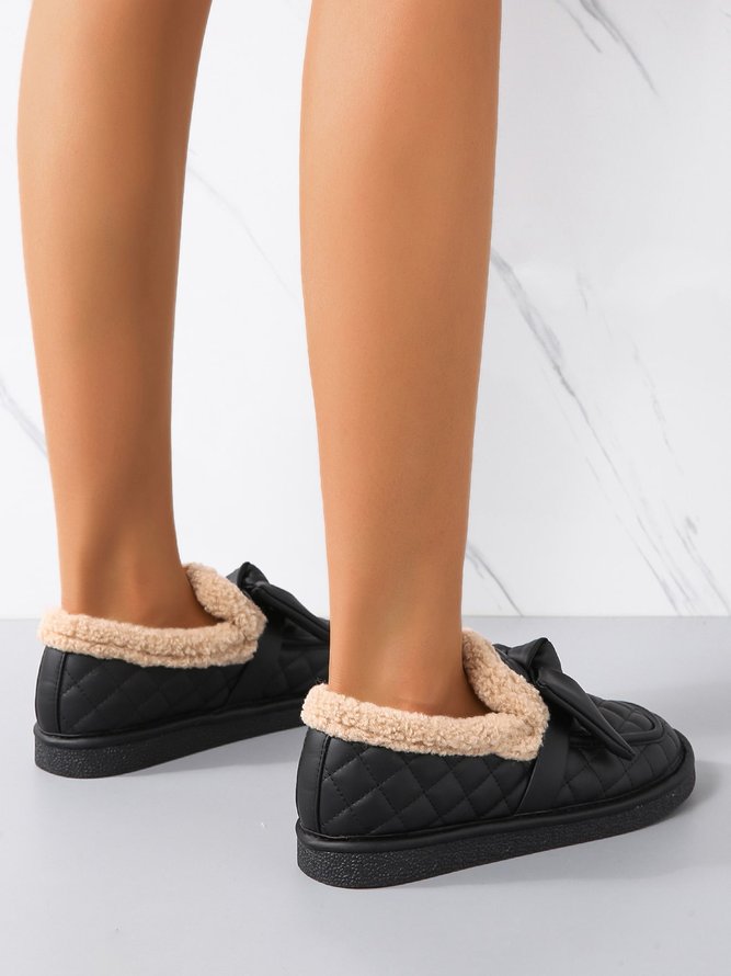 Womens's Quilted Bow Decor Thermal Lined Loafers