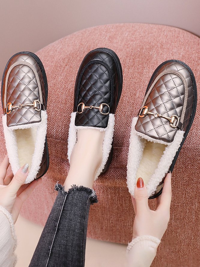 Faux Fur Thermal Flats With Metal Buttons