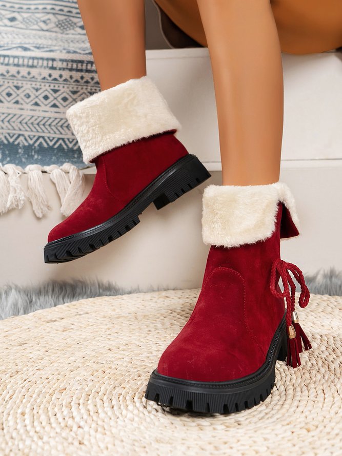 Women's Tassel Decor Slip On Snow Boots