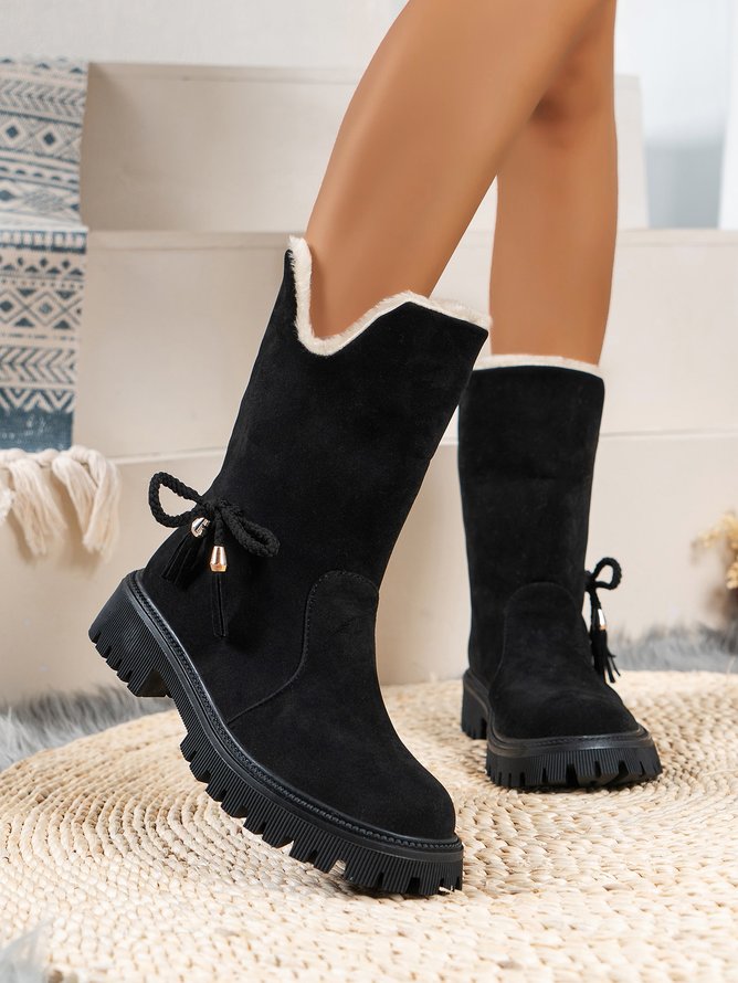Women's Tassel Decor Slip On Snow Boots