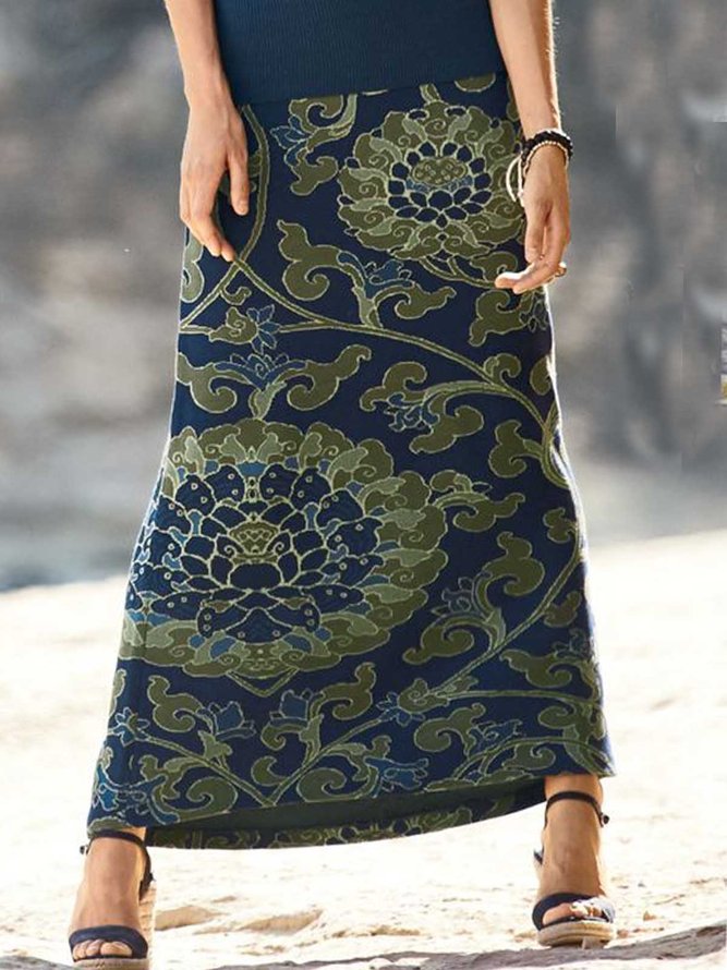 Vintage Ethnic Loose Jersey Skirt