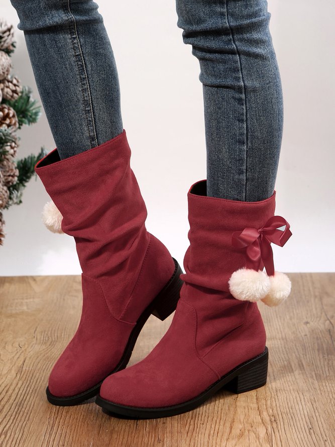 Christmas Pompom Decor  Faux Suede Slouchy Boots Xmas Boots