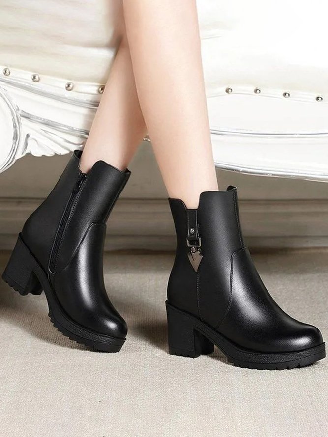 Metal Plush Warm Chunky Heel Booties