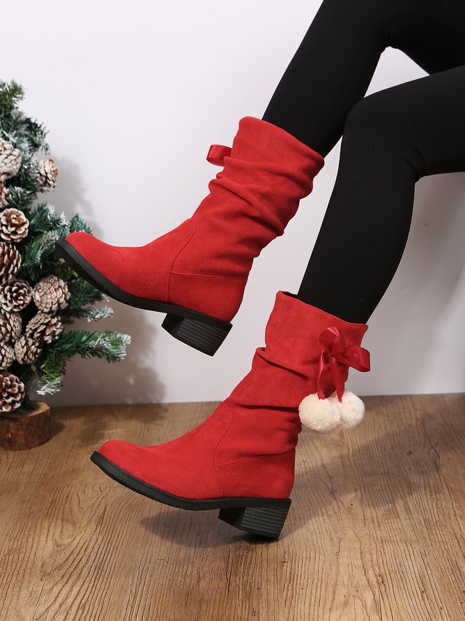 Christmas Pompom Decor  Faux Suede Slouchy Boots Xmas Boots