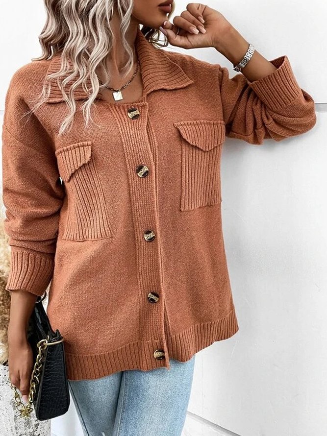 Casual Plain Yarn/Wool Yarn Loose Sweater Coat