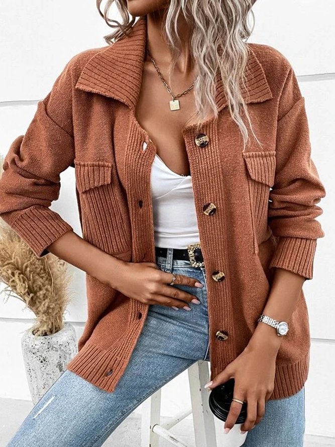 Casual Plain Yarn/Wool Yarn Loose Sweater Coat