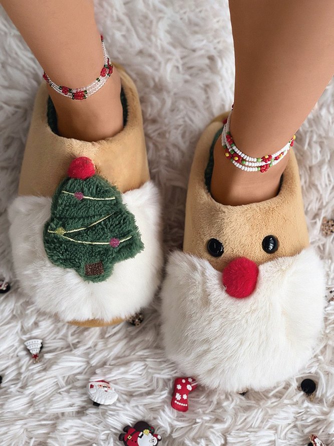 Christmas Color Block Warm Indoor Thermal Slippers Xmas Slippers