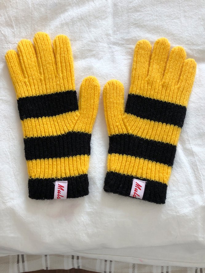 Vintage Multicolor Striped Pattern Wool Gloves Autumn Winter Thickened Warm Accessories