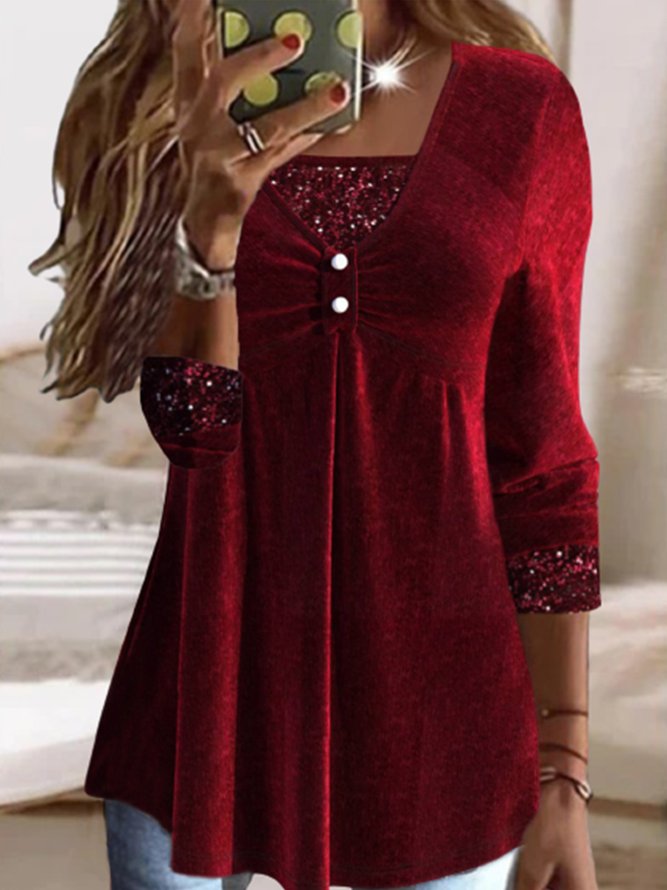 Plain Party Long sleeve Velvet Top