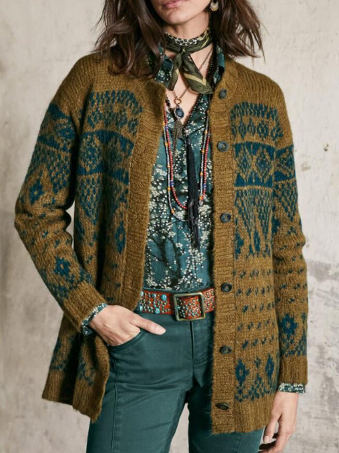Vintage Ethnic Knitted Sweater Coat
