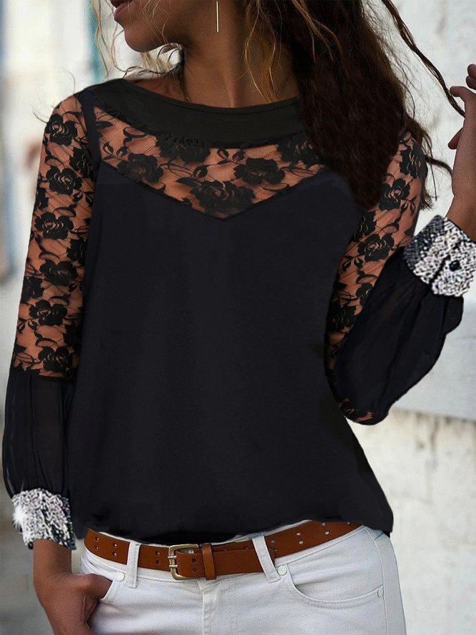 Long Sleeve Crew Neck Plain Party Top