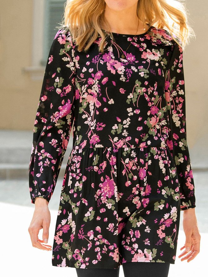 Crew Neck Casual Loose Floral Top TUNIC