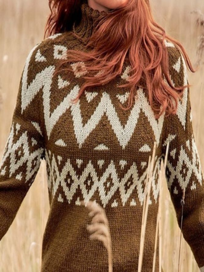 Ethnic Long Sleeve Turtleneck Casual Sweater