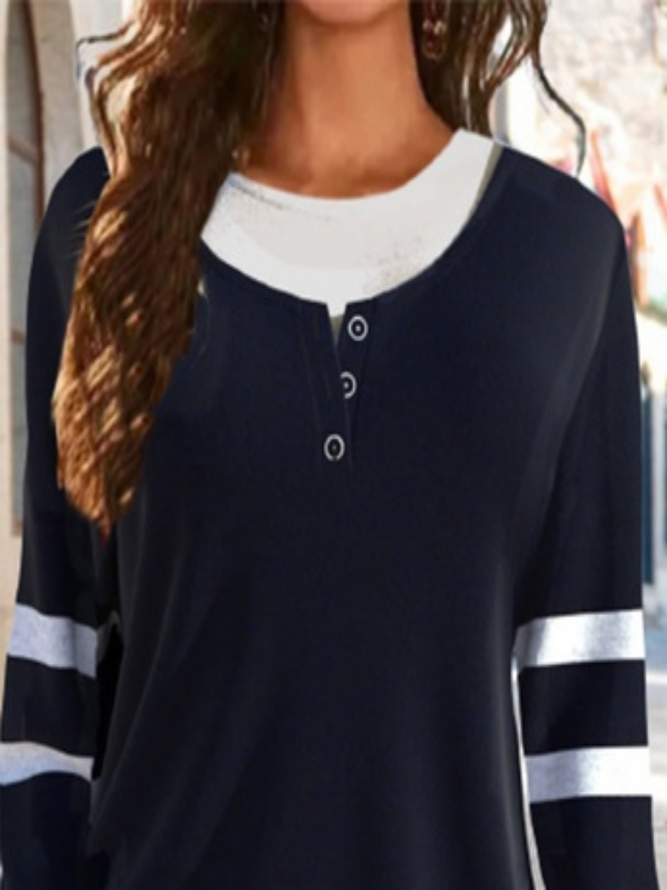 Plain Long Sleeve Buckle Casual Mock Two-Piece Sweatshirt