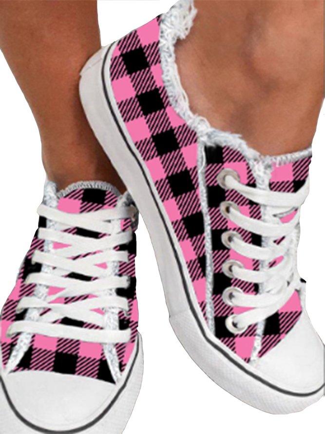 Pink Check Print Breathable Sneakers