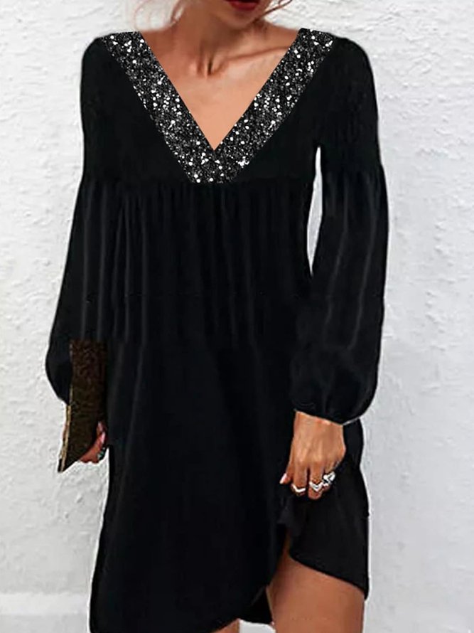 Party Lantern Sleeve Velvet Loose V Neck Dress