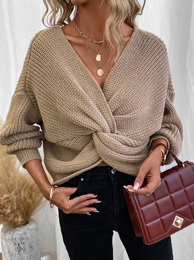 Knitted Loose Casual Knot Front Sweater