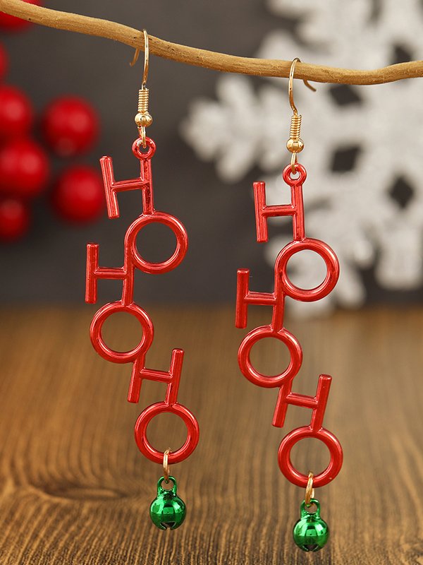 HOHOHO Letter Pattern Bell Earrings Daily Christmas New Year Music Festival Jewelry Xmas Earrings