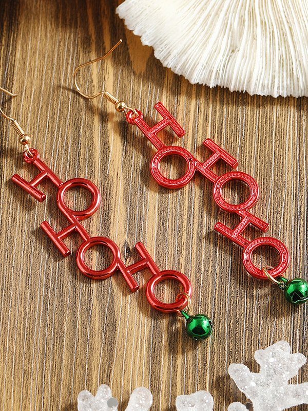 HOHOHO Letter Pattern Bell Earrings Daily Christmas New Year Music Festival Jewelry Xmas Earrings