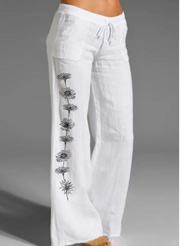 Plus Size Casual Floral Cotton  Loose Pants
