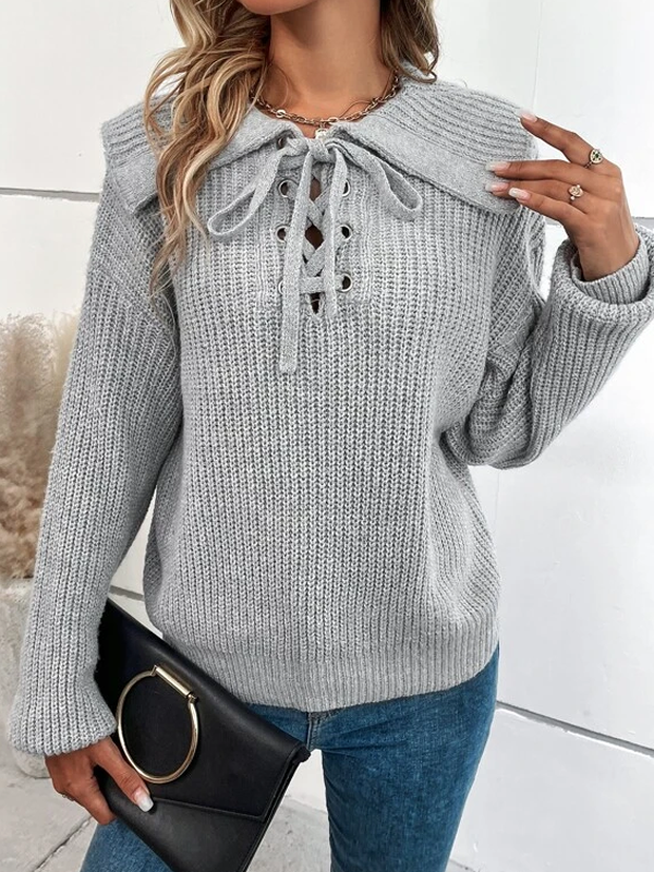 Casual Yarn/Wool Yarn Shawl Collar Sweater