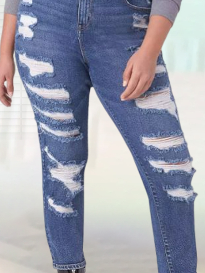 Plus Size Cotton Regular Fit Casual Plain Jeans