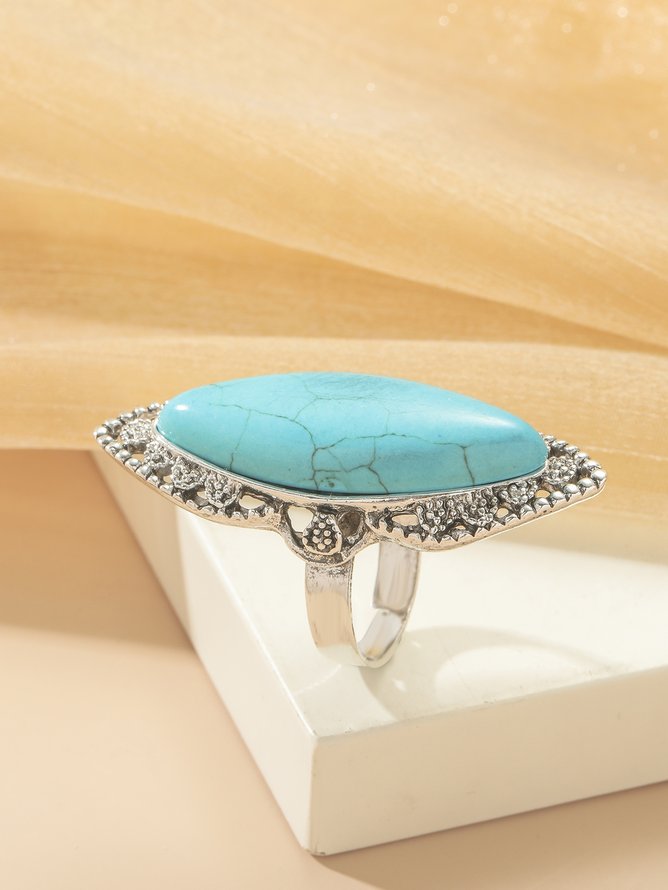Boho Vintage Natural Turquoise Ring Ethnic Jewelry