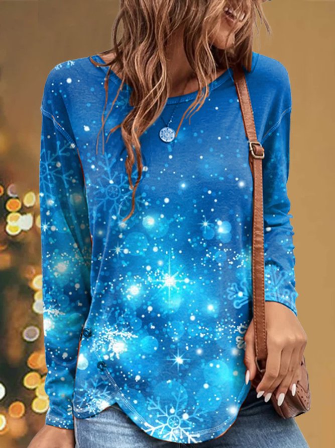 Snowflake Crew Neck Jersey Casual T-Shirt