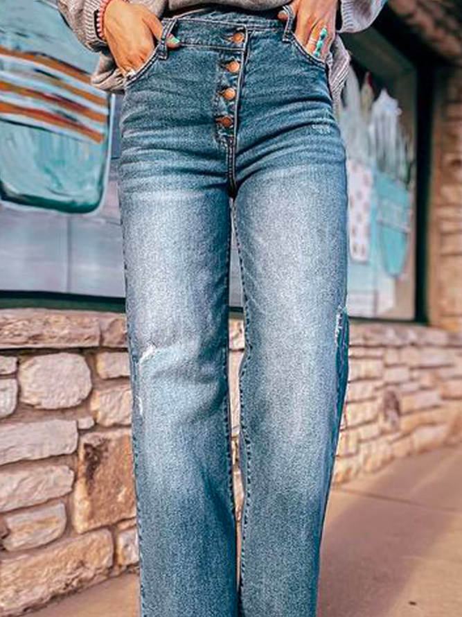 Denim Plain Casual Jeans