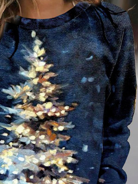 plus size Casual Abstract Christmas Tree Crew Neck Sweatshirt Xmas Hoodies
