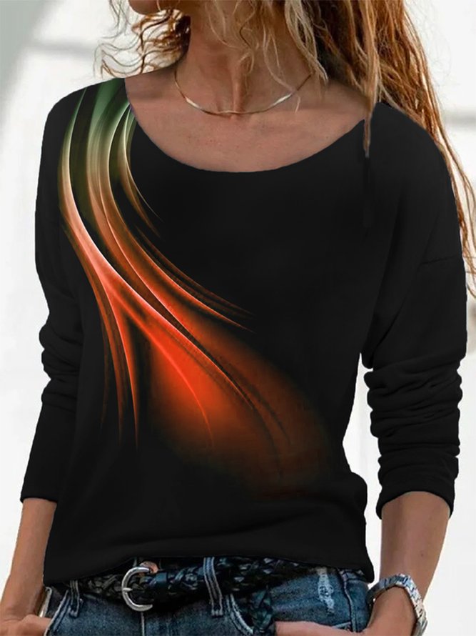 Plus Size Abstract Printed Loose Long Sleeve T-Shirt