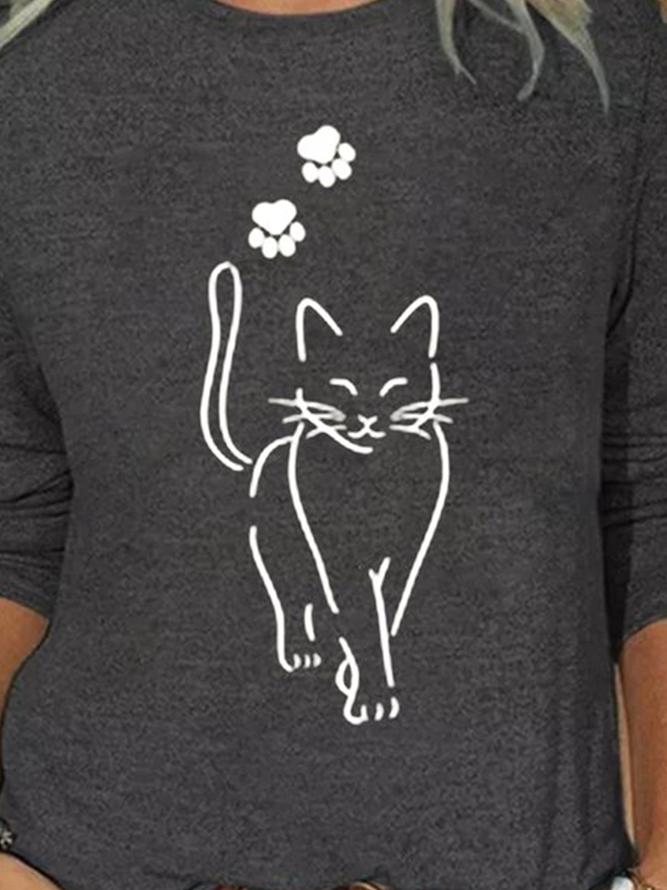 Plus Size Crew Neck Jersey Casual Cat T-Shirt