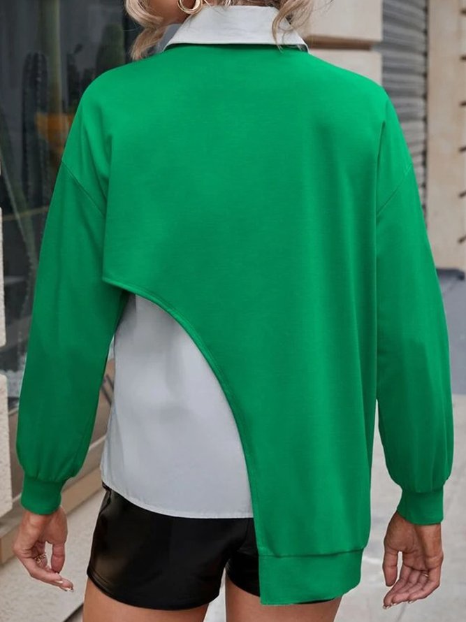 Color Block Long Sleeve Irregular Craftsmanship Casual Mock Two-Piece Sweatshirt
