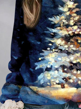 Plus Size Casual Abstract Christmas Tree Crew Neck Sweatshirt Xmas Hoodies