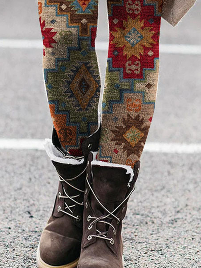 Ethnic Tight Casual Cotton-Blend Leggings