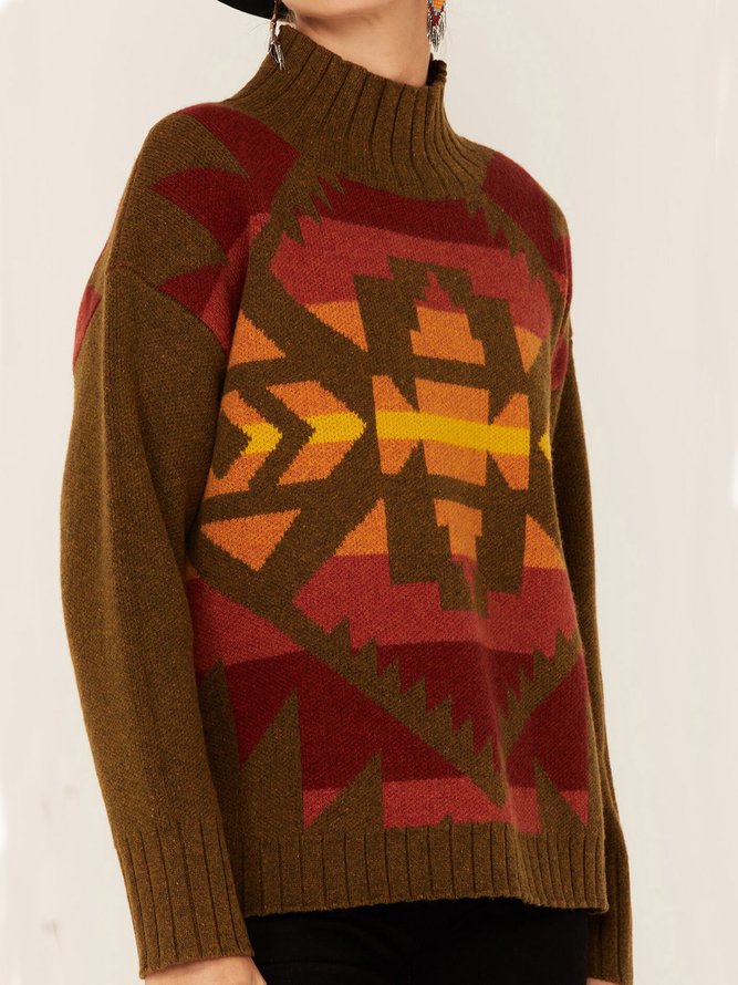 Geometric Turtleneck Vintage Loose Sweater