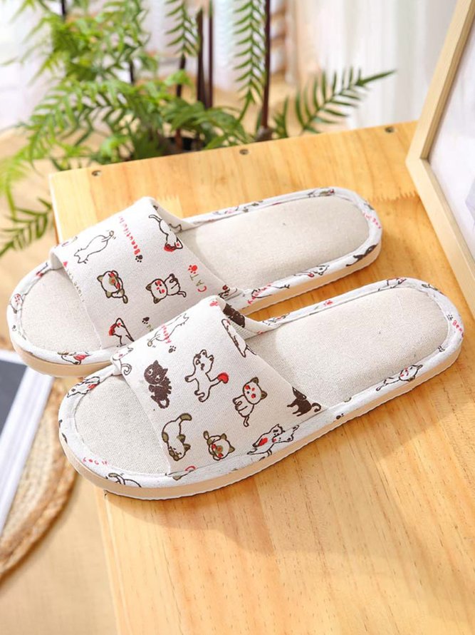 Rose Cat Alphabet Sailboat Print Indoor Non-slip Linen Slippers