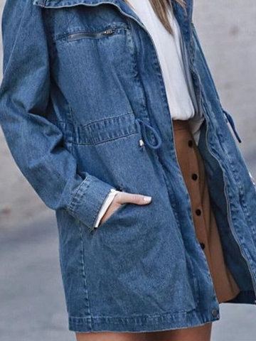 Casual Plain Shawl Collar Fluff/Granular Fleece Fabric Denim Jacket