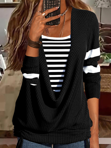Casual Striped Long sleeve V Neck Sweatshirt