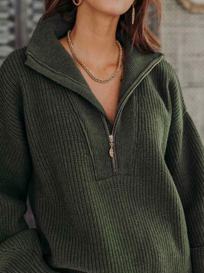 Casual Shawl Collar Yarn/Wool Yarn Plain Sweater