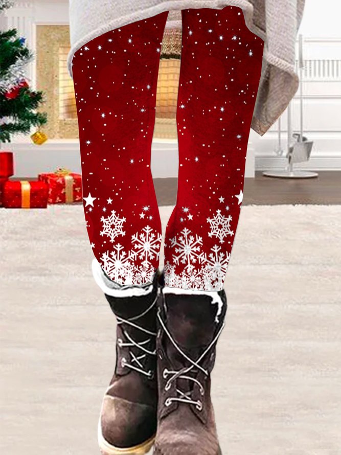 Casual Christmas Snowflake Regular Fit Leggings Xmas Leggings