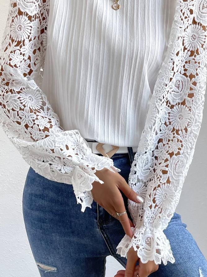 Plain Stand Collar Lace Party Top