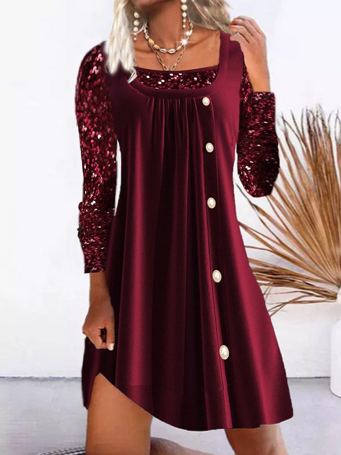 Glitter Crew Neck Loose Party Dress