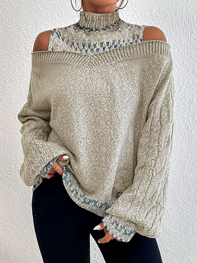 Turtleneck Casual Geometric Sweater