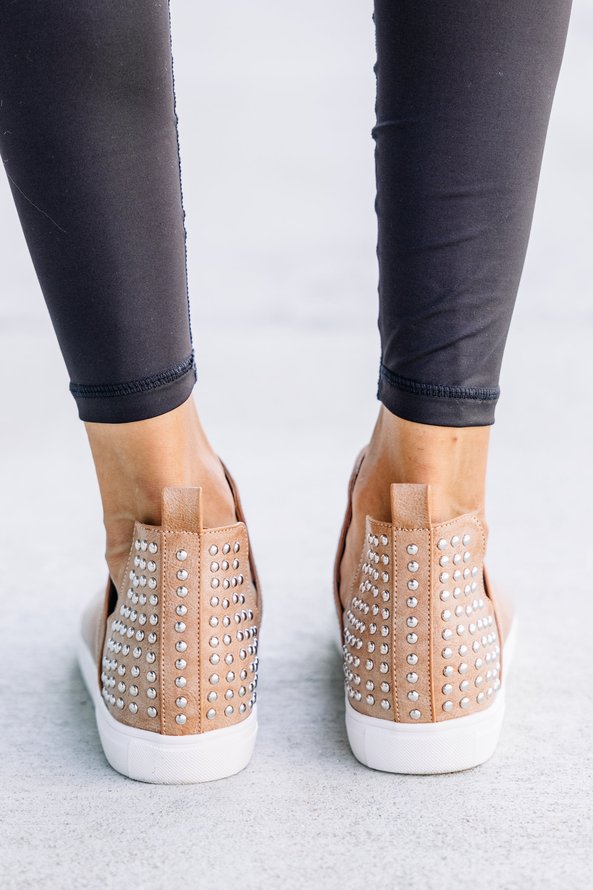 Studded Side Cut Out Slip On Casual Shoes