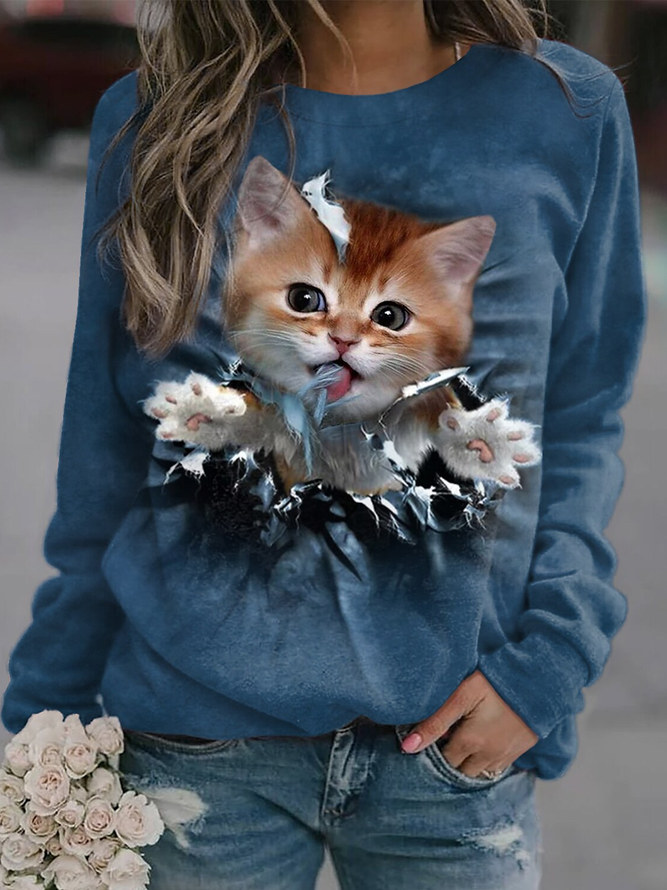 Casual Cat Loose Sweatshirt