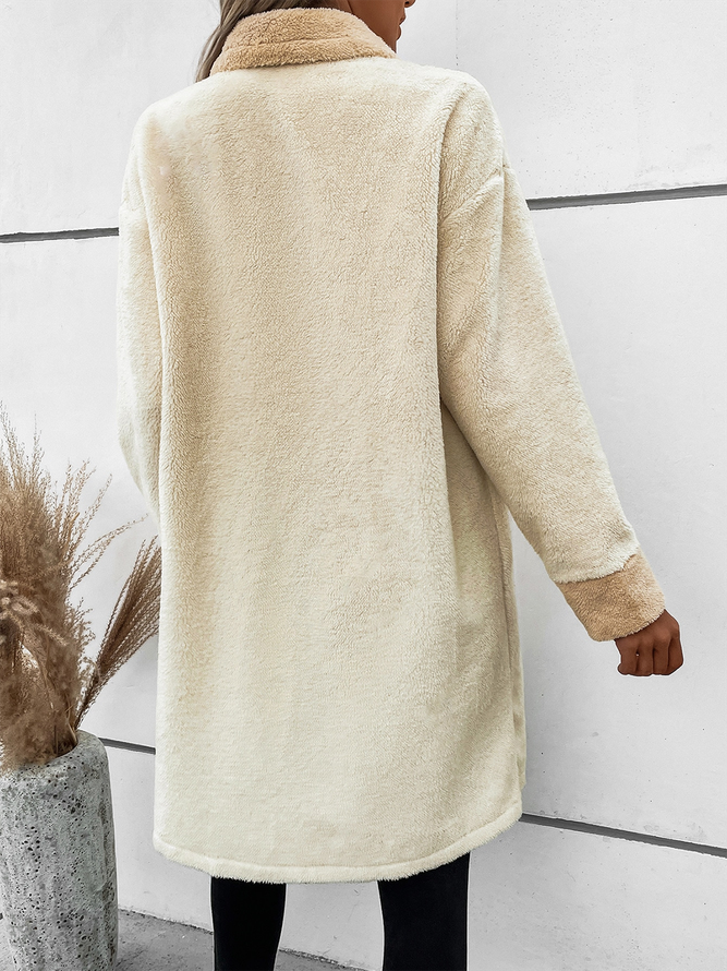 Plain Casual Fluff/Granular Fleece Fabric Loose Teddy Jacket