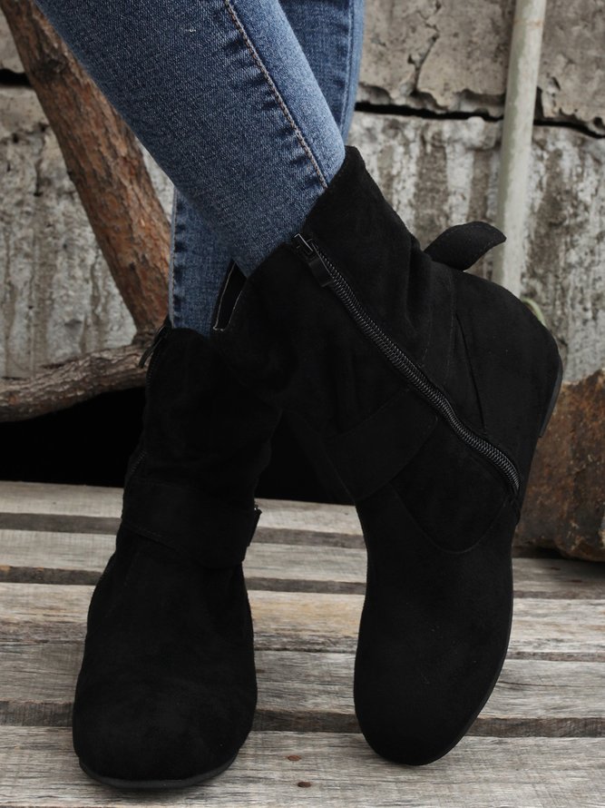 Plain Buckle Zipper Casual Inner Heightening Boots