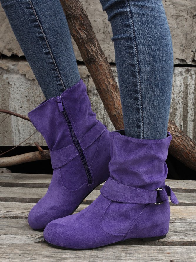 Plain Buckle Zipper Casual Inner Heightening Boots